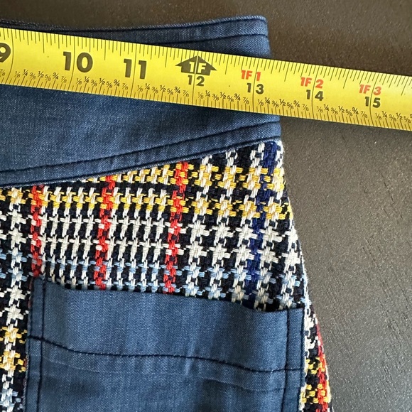 Zara Blue Multi Tweed Plaid Mini Skirt Pockets Snap Front Denim Colorful… - Picture 9 of 16